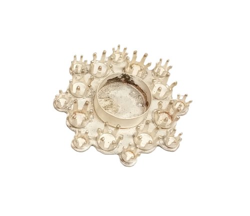 Judy Larson's CZ Explosion Necklace - , Holiday Designs, Cutting, Cutting Tool, Cutters, Filing, Finishing, How To Punch Holes, Hole Punching, Punch A Hole, Tumbling, Tumble, Tumbling Jewelry, Butane Torch, Soldering, Solder, Design, Drilling, Drill, Use a saw to trim excess metal 